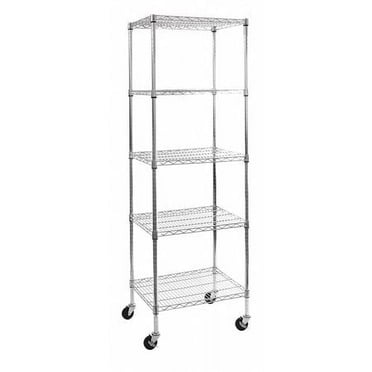 Étagère grillagée en acier ultradurable à cinq tablettes avec roues certifiée NSF