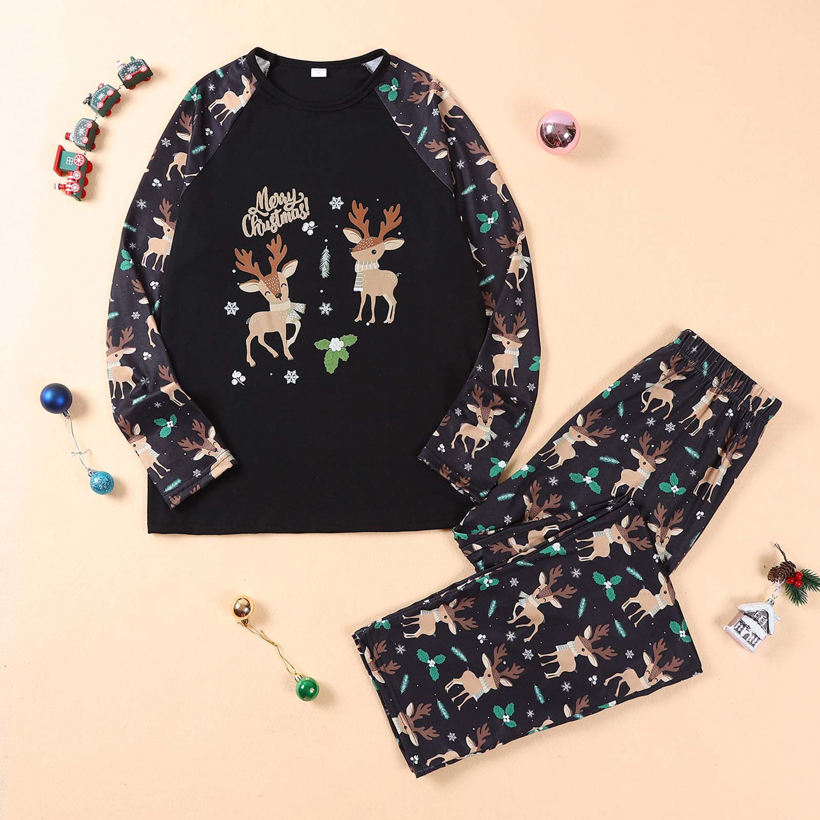 Pyjamas pour Femmes Tenue Parent-Enfant Costumes de Noël Patchwork à Carreaux Imprimés Vêtements d'Intérieur Col Rond Manches Longues Pyjamas Ensemble Deux Pièces Ensembles pour Maman Ensembles de Pyjamas pour Dames en Liquidation