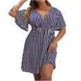 thumbnail image 2 of EGNMCR Robes de Fête pour Femmes Femmes Grande Taille Été Décontracté Manches Courtes Col en V Manches Imprimées Robes Robe Ample, 2 of 6
