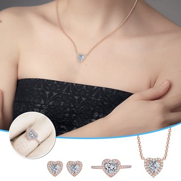 RKSTN Earrings for Women Ladies DiamondEternal Crystal Clavicle Heart Pendant Necklace Suit Lightweight Earring Jewelry for Gifts