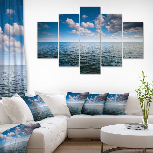 Cloudy Blue Sky above Sea Surface - Oversized Beach Canvas Artwork