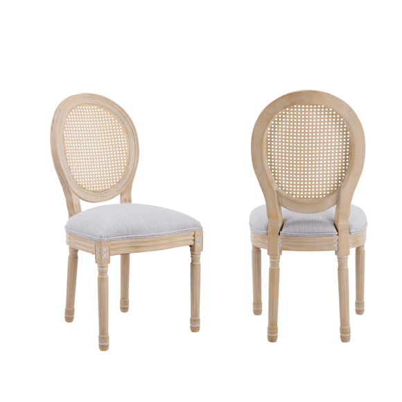 French Dining Chairs Set of 2, French Country Dining Chairs, Vintage Farmhouse Dining Chairs with Round Back, Solid Wood Dining Room Chairs, for Kitchen, Bedroom, Dining Room, Light Grey