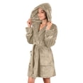 thumbnail image 1 of LSLJS Robe de Nuit Femme Douce Couleur Unie Manches Longues Col en V Hiver Ceintures Poches Polaire Faux Velours, Womens Robe, 1 of 7