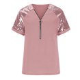 thumbnail image 4 of Birdeem Blouse Décontractée pour Femmes à Col en V, Patchwork, à Fermeture Éclair, Manches Courtes, Ample et Confortable, 4 of 5