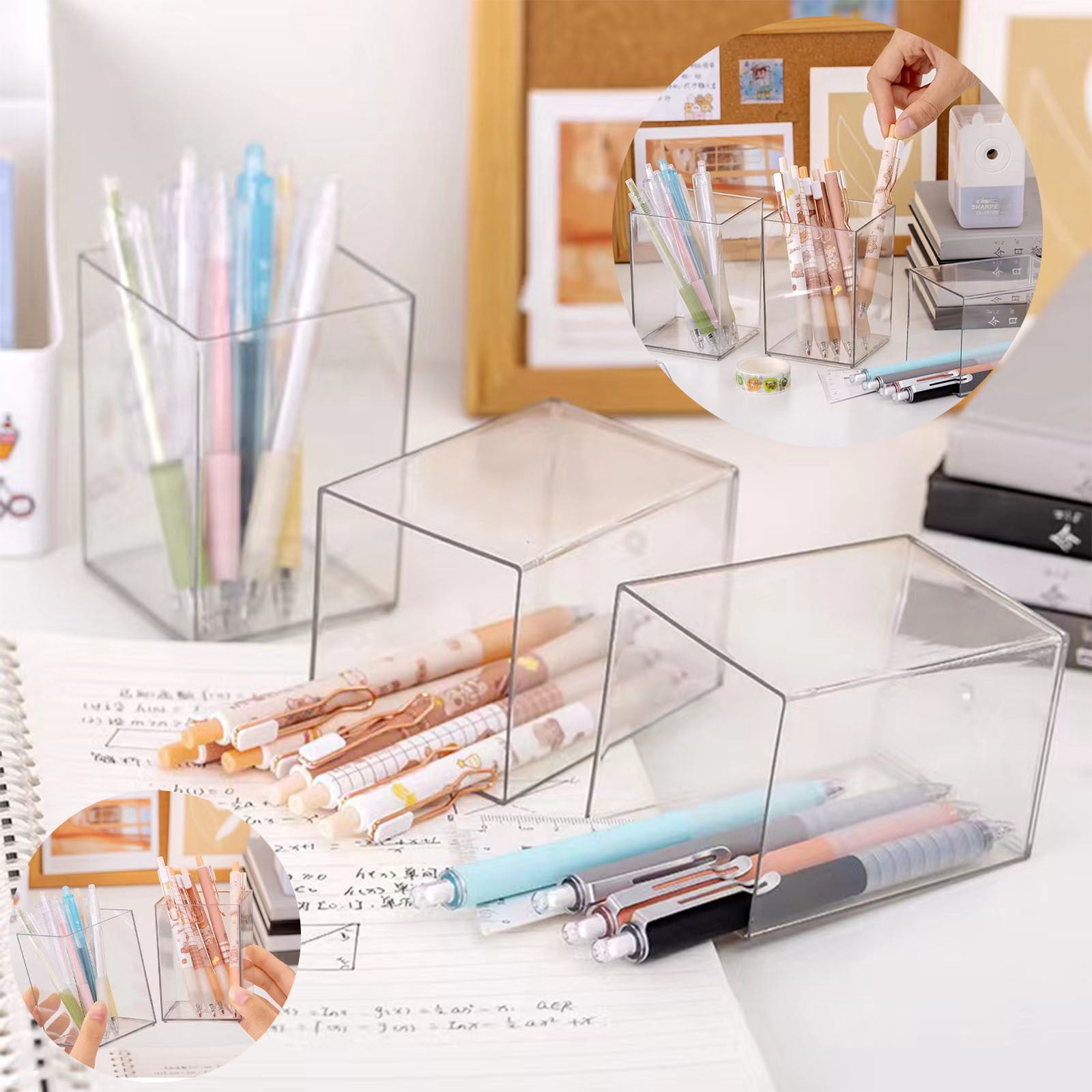 Transparent Pen Holder, Large Capacity Acrylic Desk Organizer, Pencil Brush Storage Container, Office Desk Supplies, Modern Minimalist Stationery, DIY Stackable Pen Holder