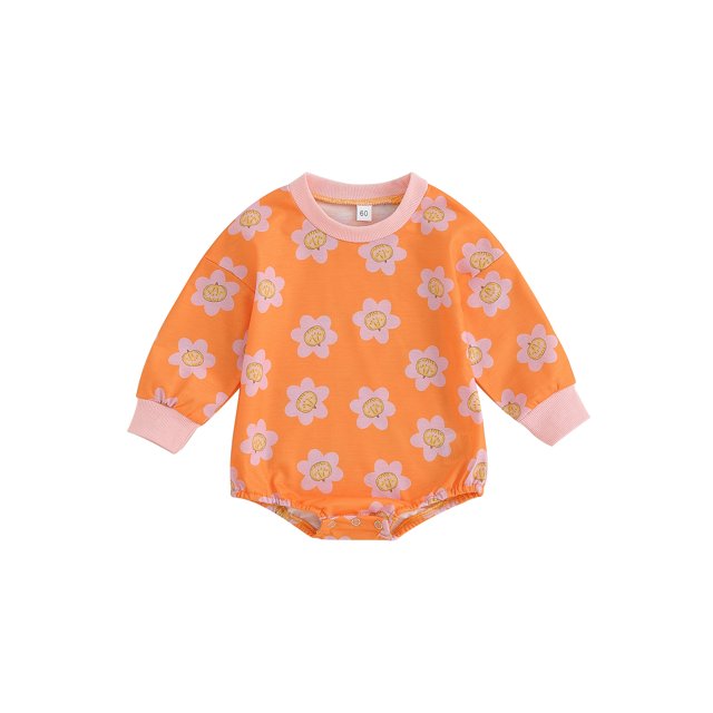 Fortune Infant Girl Halloween Romper Long Sleeve Ghost Pumpkin Print Sweatshirt Jumpsuits
