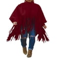 thumbnail image 1 of Womens Turtleneck Fringe Tops Solid Color Batwing Sleeve Plus Size Poncho Oversized Tassel Sweatshirt, 1 of 6