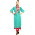 thumbnail image 3 of Bimba Women's Rayon Green Kurti Asymmetrical Hem Designer Kurta With Scarf - 12, 3 of 9