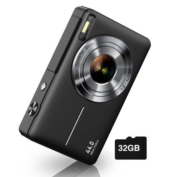 Appareil Photo Numérique, Camkory FHD 1080P Appareil Photo pour Enfants 44MP Appareil Photo Numérique avec Carte SD 32 Go, Zoom 16X, Deux Batteries, Lanière, Petit Appareil Compact pour Garçons Filles