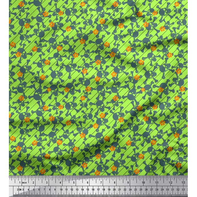 Soimoi polyester Crepe Fabric Diagonal Stripe,Cross Bones & Skull Decor Fabric Printed Yard 52 Inch Wide