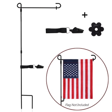 Anley Garden Flag Stand - Upgraded Version Reinforced Wrought Iron Garden Flag Pole Holder - Weather Resistant & Easy Assemble & Black Matte Coating - FREE Flag Stopper & Alligator Clip - H37" x W14"