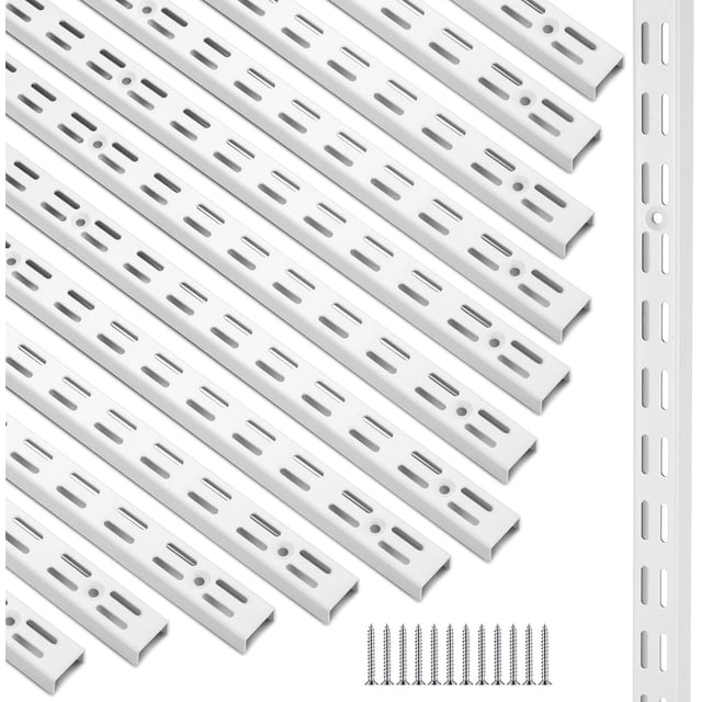Lot de 12 Étagères Murales Verticales à Double Rangée Support d'Étagère 47 Pouces Rail d'Étagère à Double Fente Système de Support Robuste à Double Rangée Verticale pour Garde-Manger, Placards à Linge, Buanderies (Blanc)