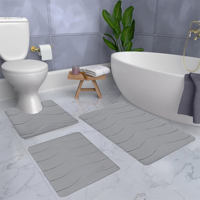 Amzcrzy Carpets Suits Foam Bath Mat 3 Set Bathroom Rugs for 3 Pcs Toilet Mats Universal Soft Comfortable Water Absorption Non-Slip Thick Machine Washable Easier To Dry Dark Bathroom Rugs