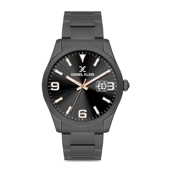 Daniel Klein Montre-Bracelet pour Homme (DK12573-6) - Bracelet en Acier Inoxydable - Montres Analogiques de Mode pour Homme 44 mm - Mouvement à Quartz Japonais - Chiffres Arabes, Marqueur Flèche, Cadran Noir - Ton Noir / Or Rose