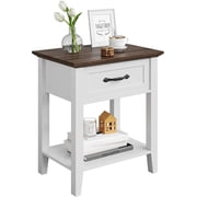 Nightstand with Drawer & Storage Shelf, Modern 2-Tier Bedside Table, Wood End Table Side Table for Living Room Bedroom Dorm Study Room Small Spaces Furniture