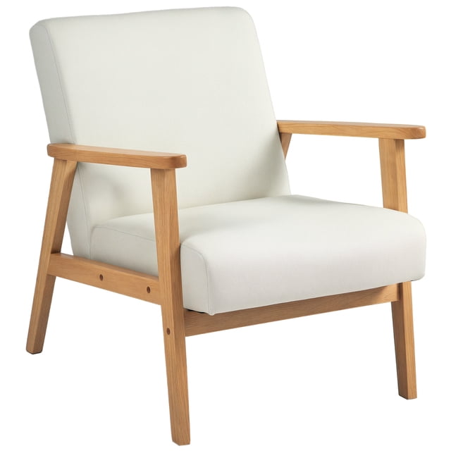 HOMCOM Fauteuil d'Appoint Moderne Mi‐siècle pour Salon et Chambre avec Revêtement en Tissu de Lin Blanc Crème, Coussins Rembourrés en Mousse et Pieds en Bois d'Hévéa Massif. Ce design Mi‐siècle Présente un Siège Spacieux de 21,7 Pouces de Large et 19,7 Pouces de Profondeur, avec une Hauteur d'Assise de 16,5 Pouces. Ses Accoudoirs Ergonomiques et Dossier Offrent du Confort, le Rendant Idéal pour les Sièges d'Appoint dans les Salons, Chambres Ou Bureaux. Assemblage Requis.