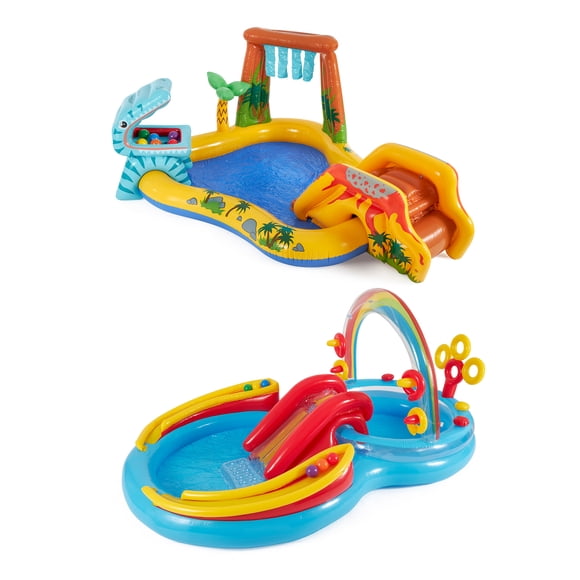 Intex Piscine de Jeu Dinosaure 8 Pi x 6,25 Pi x 43 Po et Piscine de Jeu Arc-en-Ciel Gonflable