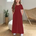 thumbnail image 3 of Bwiyojiz Fashion Sizes 120-170 Children's Solid Color Short Sleeve Ruffled Pockets Round-Neck Printed Dress for Kids, Red, 3 of 5