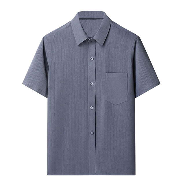 SROBPTY Haut d'Été pour Homme, Chemises à Manches Courtes pour Hommes, Mode Homme Confortable Uni à Manches Courtes Col Rabattu Régulier Décontracté Bleu, TTG