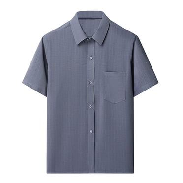 hotojiny Men's Short Sleeve Dress Shirts Summer Casual Button down Solid Formal Shirt with Pockets Beach Wedding Business