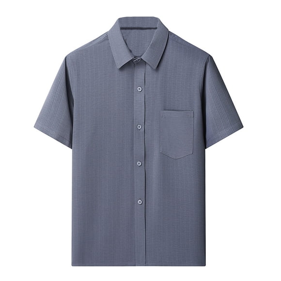 hotojiny Men's Short Sleeve Dress Shirts Summer Casual Button down Solid Formal Shirt with Pockets Beach Wedding Business