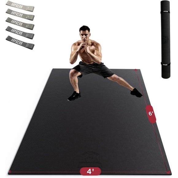 HAPBEAR Extra Large Exercise Mat - 6'x4'x8mm(1/3 inch), Shoes-Friendly, Non-Slip, Ultra Durable, Thick Workout Mats for Home Gym Flooring Cardio, Yoga Mats for Fitness, High-Density Exercise Mat