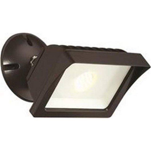 Envirolite 3561922 LED Adjustable Single-Head Outdoor Wall Flood Light in bronze finish with integrated LED. Features weather-resistant cast aluminum construction, adjustable head up to 180°, and clear lens. Produces cool white light at 4,000K and 1,775 lumens using 20 watts. Energy Star certified, suitable for wet locations, and UL listed.