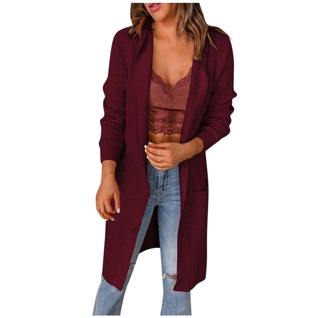 Pisexur Cardigan à Manches Longues pour Femmes Mode Haut Cardigan Poche Manteau Décontracté Long Ouvert Cardigans
