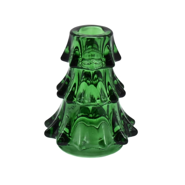 Holiday Time Christmas Green Glass Tree Candle Holder, 4.33", Indoor