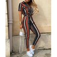 thumbnail image 1 of Women's Trousers Casual Lapel Button Button Printed Belt Cargo Jumpsuit, 1 of 1
