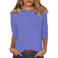 thumbnail image 1 of DENGDENG Womens 3/4 Sleeve T Shirts Elbow Crew Neck T Shirts Summer Casual Button Down Blouses Solid Color Three Quarter Length Tunics Plus Size Spring Pullover Purple XL, 1 of 5