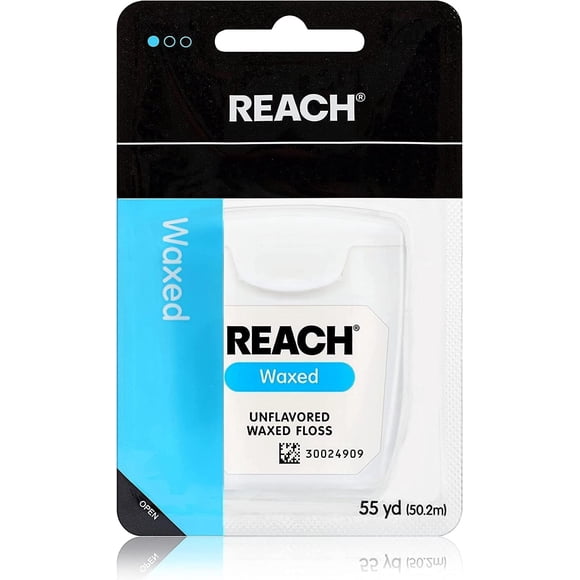 Reach Unflavored Waxed Dental Floss for Oral Care & Removal of Plaque & Food from Teeth & Gum Line Accepted by The American Dental Association (ADA) Unflavored 55 yds (Pack of 6)