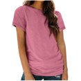 thumbnail image 1 of AherBiu Hauts pour Femmes Basiques de Couleur Unie Décontractés à Col Rond à Manches Courtes Coupe Ample Hauts Confortables T-Shirts Chemises, 1 of 4