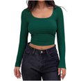 thumbnail image 1 of Yuyuzo Crop Tops for Women Ribbed Knit Long Sleeve Scoop Neck Casual Fall Basic Going out Tops, 1 of 7