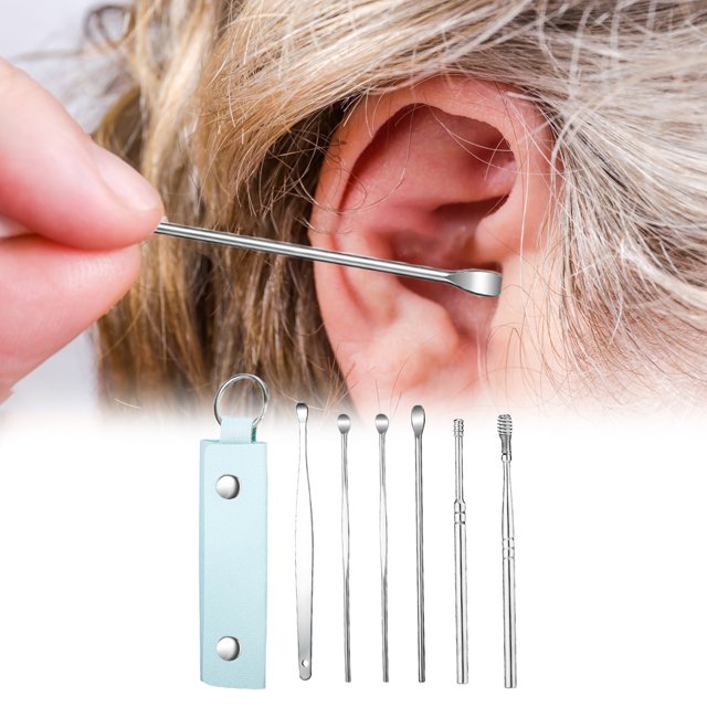 Yhmxh Home Gadgets-Bathroom Accessories-New Home Essentials Stainless Steel Ear Pick Set Of 6 - Leather Case Included With Ear Cleaner Spring Ear Earwax Removal Tools For Ear Care ear pick