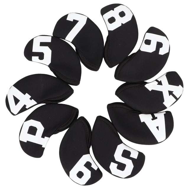 Iron Club Head Cover Set, Durable Number Iron Headcover For Protecting Club White Words On Black Background