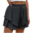 thumbnail image 1 of Yuyuzo Shorts for Women Drawstring High Waisted Double Layered Ruffle Shorts Wide Leg Casual Summer Beach Shorts, 1 of 7