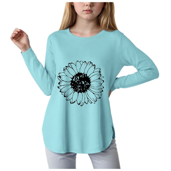 Yammkia Little Girls Shirts Girls Long Sleeve Shirts Basic Shirts Fall Cute Shirt Trendy Kids Crew Neck Tee Shirts Girls Tops Girls Clothes Size 9-10 (Mint Green,9-10 Years)