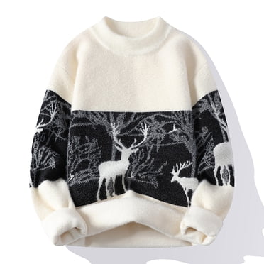 EGNMCR Mens Sweater Men's Fashion Casual Half High Neck Collar Knitwear Long Sleeve Splicing Printing Pullover Warm Tops Sweater
