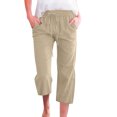thumbnail image 1 of Innerwin Women's Capri Pants by Innerwin Solid Color Loose Wide Leg Cropped Trousers, Khaki, M, 1 of 2