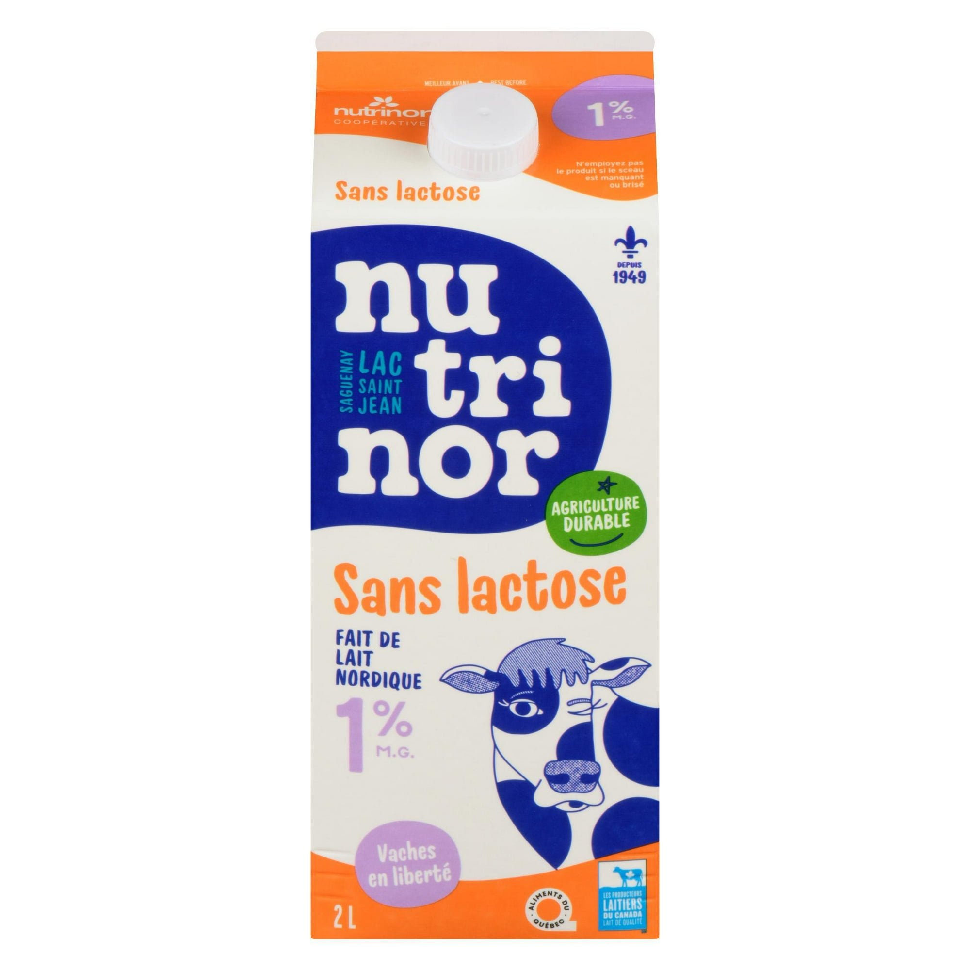2L Lait Sans lactose 1 % Nutrinor