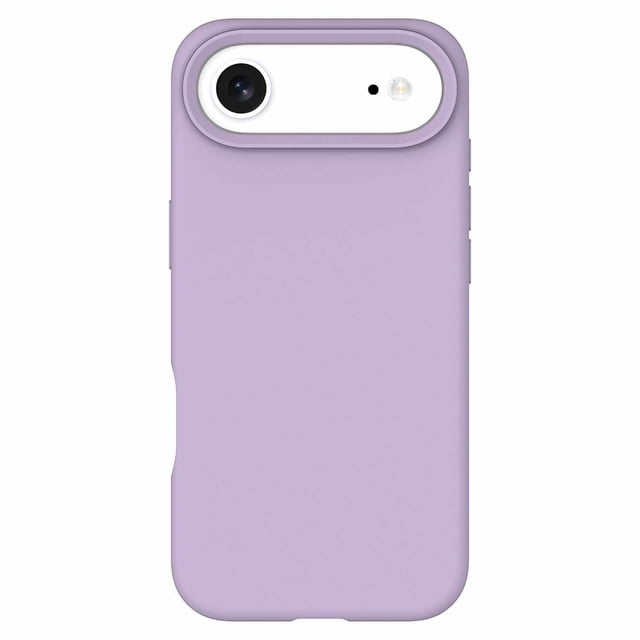 Blu Element Silicone MagSafe Case Lavender for iPhone Air shown from the back with a slim lavender silicone body, raised edges around the camera for protection, microfibre lining to prevent scratches, and MagSafe compatibility for secure attachment.