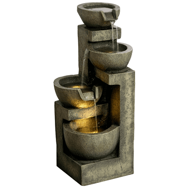 Outsunny Outdoor Fountain with Adjustable Flow & LED Lights, Stone Look