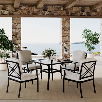 Mainstays Montclair 5-Piece Outdoor Dining Set with Cushions, Light Grey