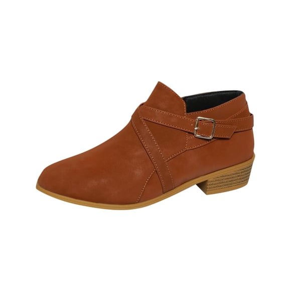 LOVZFMLL Boots for Women Ankle Booties Side Zipper Pointy Toe Slip Resistant Low Block Heel Leather Fall Winter Fashion