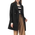 thumbnail image 2 of INSPIRE CHIC Women's Double Breasted Lapel Raglan Long Sleeve Mid Length Overcoat S Black, 2 of 8
