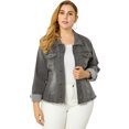 thumbnail image 1 of GRACE & GRANDEUR Women's Plus Washed Button Front Frayed Denim Jacket Grey 4X, 1 of 6