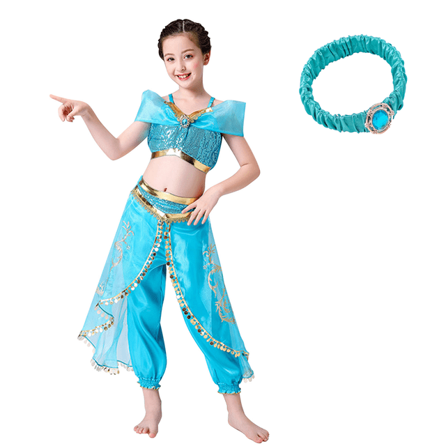 HAWEE Jasmine Costume for Girls Sequin Princess Dress Up Princess Cosplay Costumes