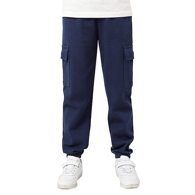 MIASHUI Girls Sweatpants Unisex Children Cargo Pants Kids Solid Color Trousers,Navy,6-7 Years