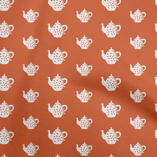 oneOone Rayon Orange Fabric Tea Kettle Craft Projects Decor Fabric Printed By The Yard 56 Inch Wide-HW